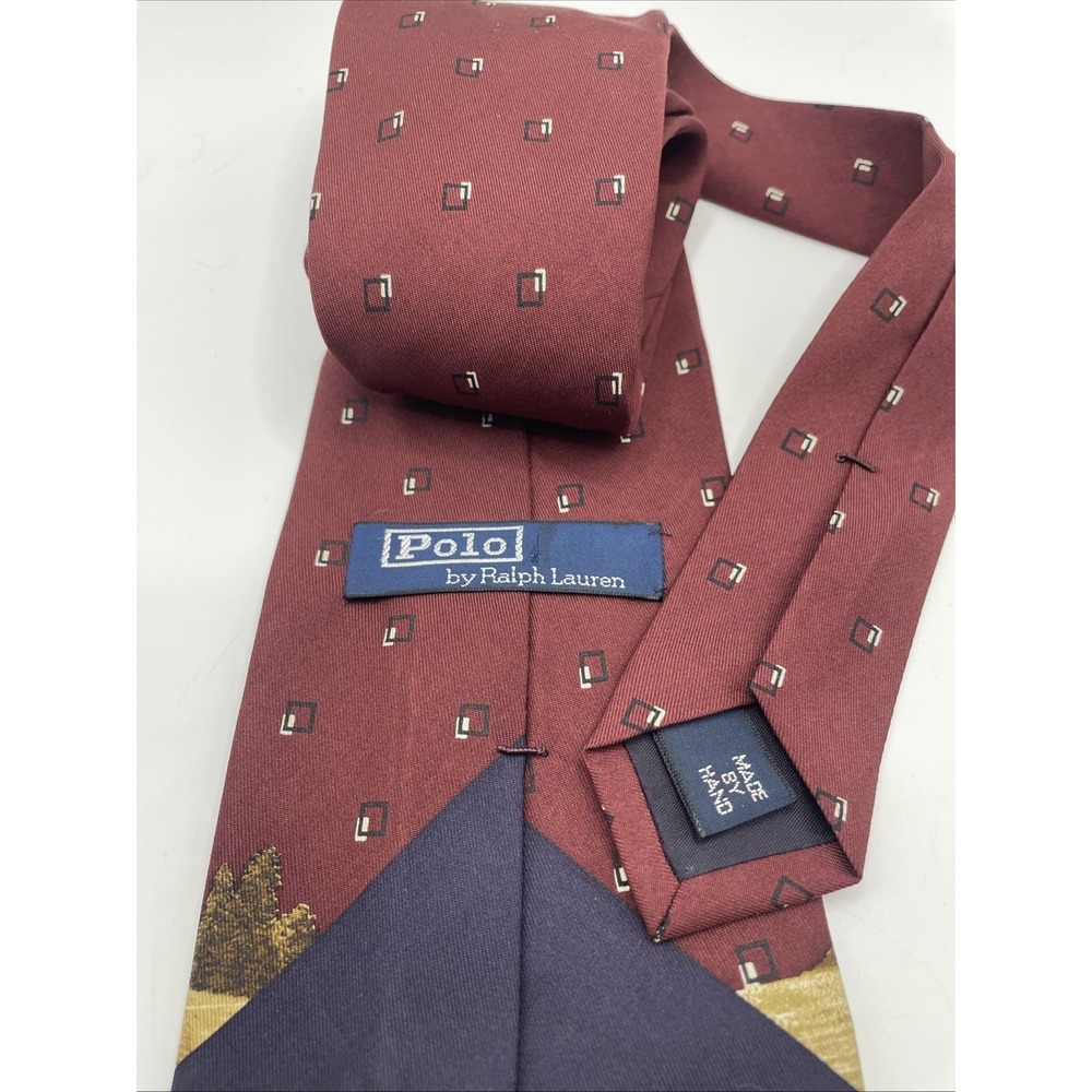 Vintage Polo Ralph Lauren Horseback Jockey Polo Burgundy Neck Tie - Picture 4 of 5